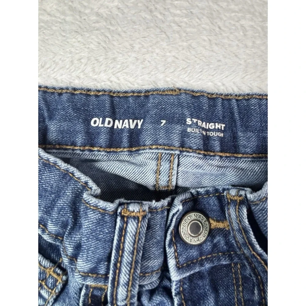 Old Navy Boys Jeans Size 7 Straight Leg Adjustable Waist Medium Wash Blue Denim